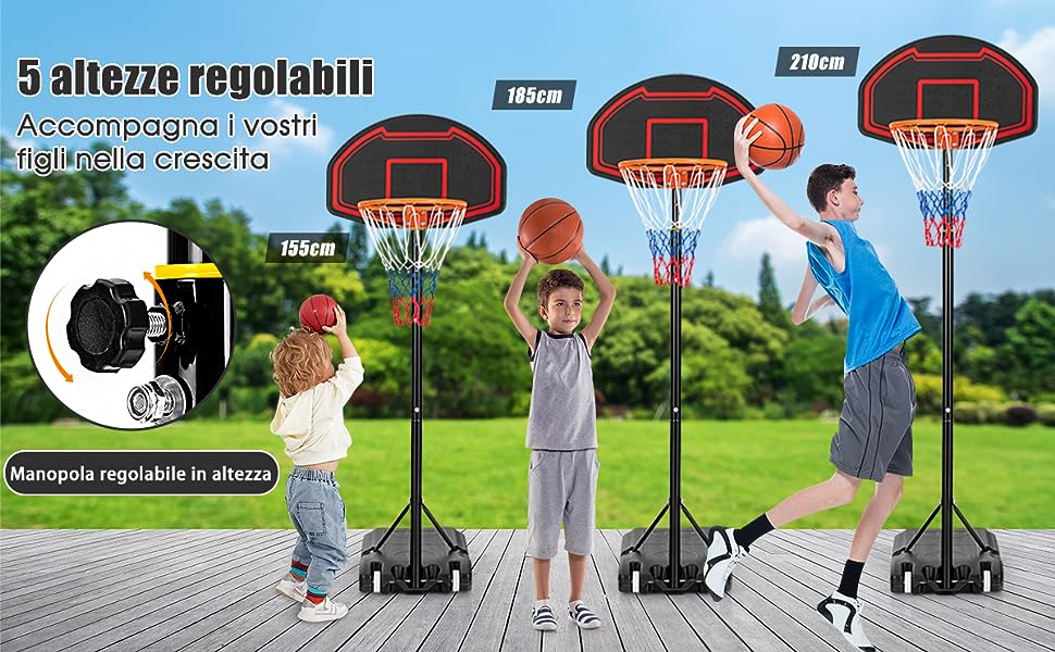 Canestro da basket a colonna per bambini, Set da basket con altezza  regolabile - Costway