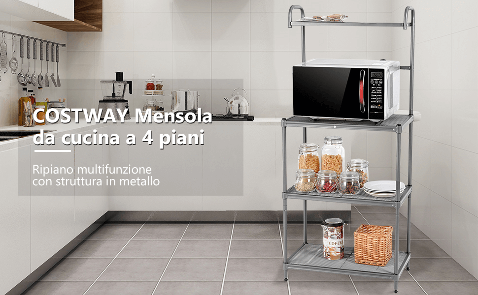 Mobiletto Porta Microonde Multiuso in Legno con Cassetti da Cucina Bianco
