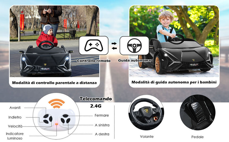 COSTWAY Macchina Elettrica Lamborghini per Bambini da 12V, Veicolo  Elettrico Cavalcabile con Luci LED MP3 Telecomando