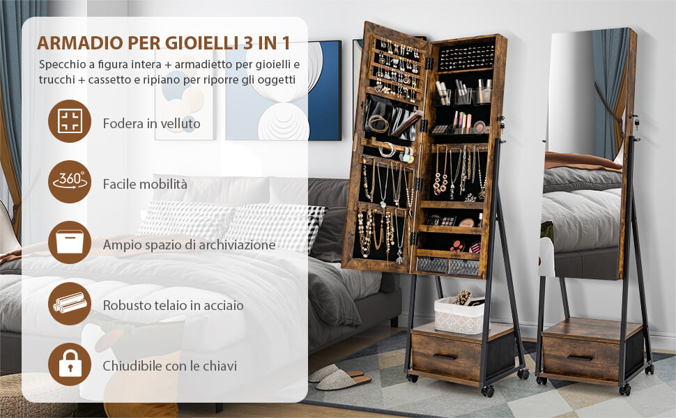 Mobile Portagioie Elegante Con Cassetti E Specchio Girevole Bianco - Asta  Mobili
