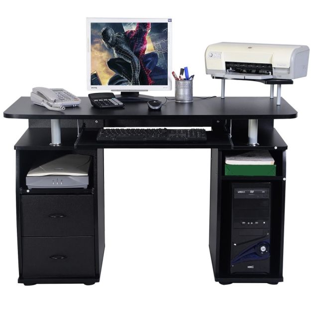 Scrivania per computer da ufficio con cassetti Tavolo porta pc in legno con  supporto per tastiera 120x55x85cm Nero - Costway