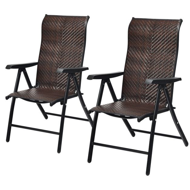 2 sedie pieghevoli con braccioli ampi in rattan, Sedie portatili in vimini  da campeggio per giardino balcone - Costway