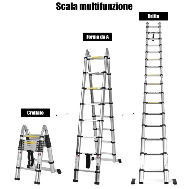 Scaletta pieghevole in ferro multiuso Scaletta 3 gradini portatile capacità  di carico 150kg - Costway