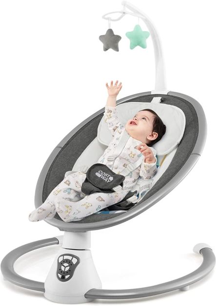 Altalena elettrica per neonati con 5 ampiezze di oscillazione, Sedia a  dondolo con imbracatura di sicurezza - Costway