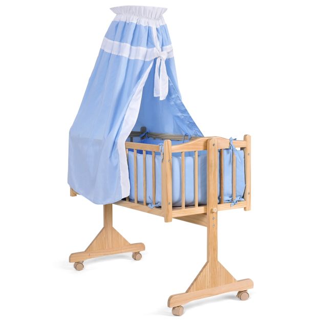 Culla neonato con zanzariera e 4 ruote bloccabili Lettino per bambini in  legno 94x50x146cm Blu - Costway