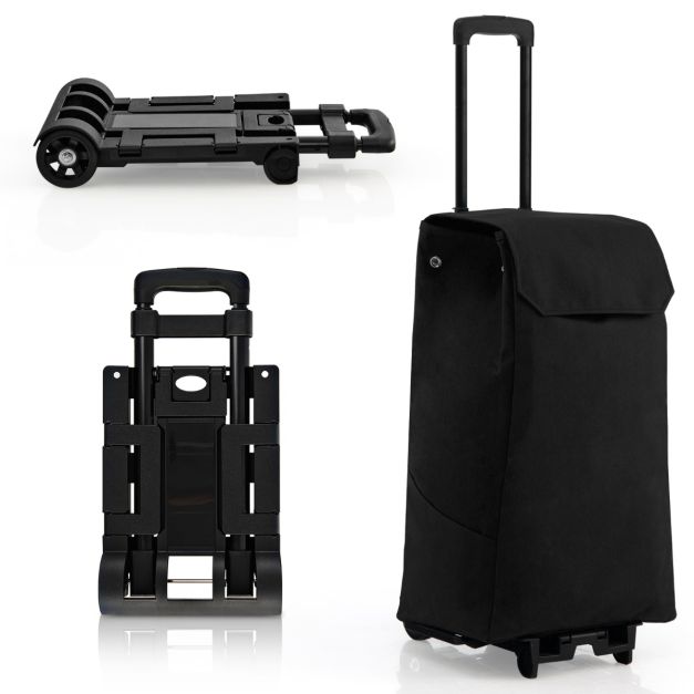Carrello pieghevole con borsa rimovibile, Carrello portatile della spesa con  2 ruote flessibili in ABS Nero - Costway