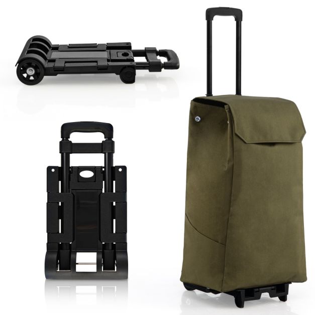 Carrello pieghevole con borsa rimovibile, Carrello portatile della spesa  con 2 ruote flessibili in ABS Verde - Costway