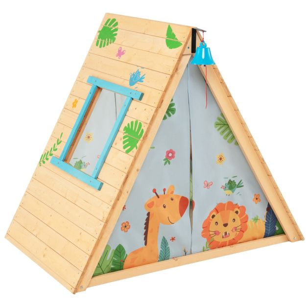 Casetta per bambini a triangolo con pareti per arrampicarsi, Set di gioco  in legno per nascondiglio 2 in 1 - Costway