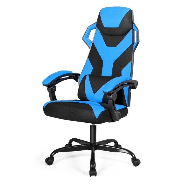 Sedia da gaming con schienale alto regolabile e supporto lombare, Sedia  reclinabile per computer da ufficio Blu - Costway