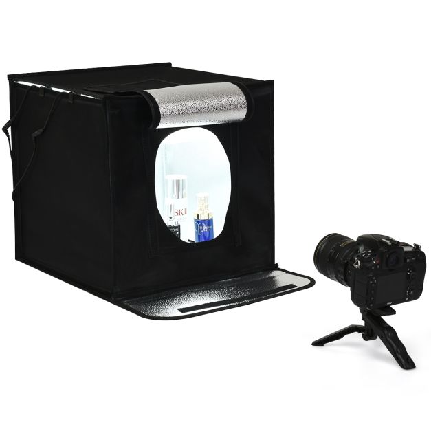 Studio fotografico portatile con 2 pannelli luminosi Set di accessori per  fotografia 40x40x40cm Nero - Costway