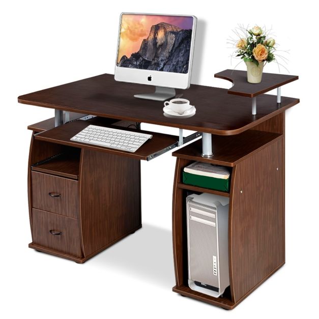 Scrivania per computer da ufficio con cassetti Tavolo porta pc in legno con supporto  per tastiera 120x55x85cm Nero - Costway