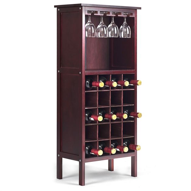 Cantinetta portabottiglie in legno Scaffale di vino con porta calici per 20  bottiglie, 42x24,5x96cm, Marrone scuro - Costway