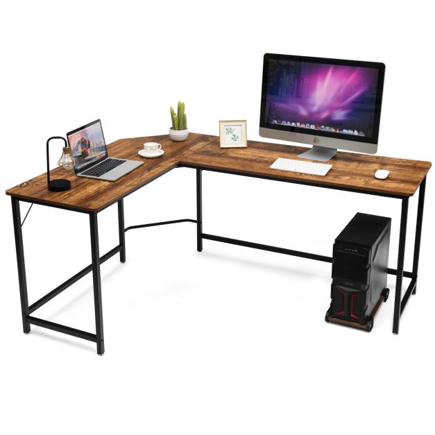 Scrivania ad angolo a forma L per ufficio, Tavolo ampio per computer in  legno da casa 168x125x74cm Caffè - Costway