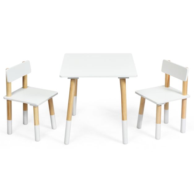 Set tavolo e 2 sedie con gambe in legno di pino per bambini, Set tavolo  attività per bambini Bianco - Costway