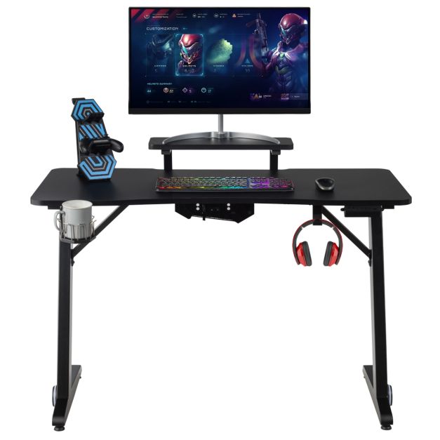 Scrivania da gaming con alzata per monitor, Tavolo da gamer professionale  con luci RGB - Costway