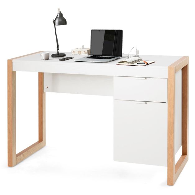 Scrivania da computer con cassetto in legno Tavolo da ufficio 108x40x82cm  Bianco - Costway