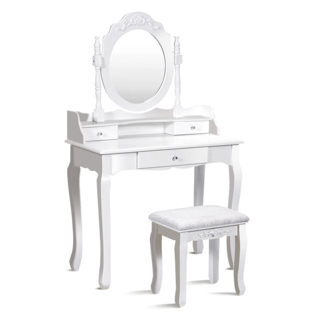 Set tavolo toeletta con specchio ovale girevole a 360° e cassetti, Tavolo da  trucco di legno con sgabello Bianco - Costway
