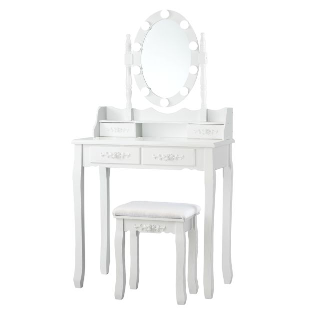 Toeletta tavolo da trucco con specchio Eloisa bianco opaco bianco lucido