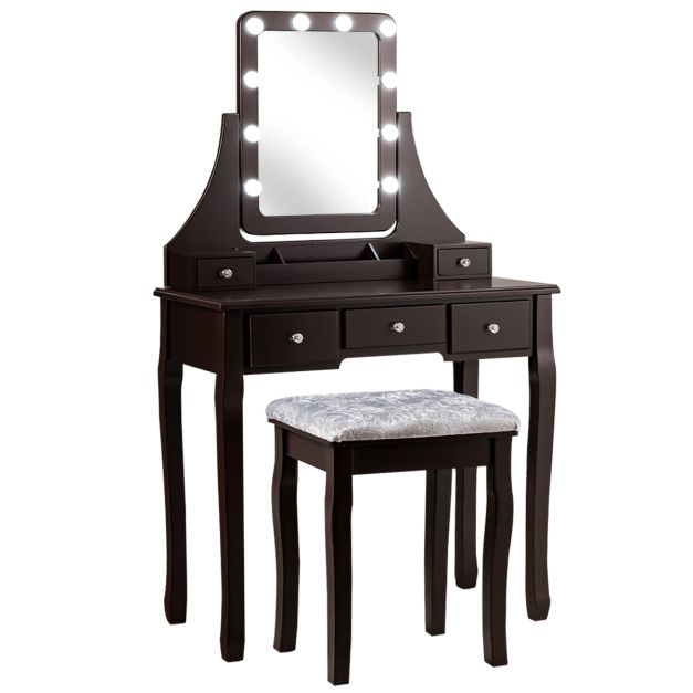 Set toeletta da trucco con specchio illuminato girevole a 360°, Tavolo da  trucco e sgabello con 4 cassetti Bianco - Costway