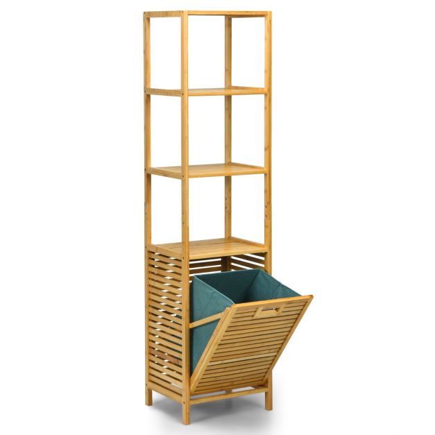 Organizer torre con cesta di bambù e 3 mensole, Cesto della