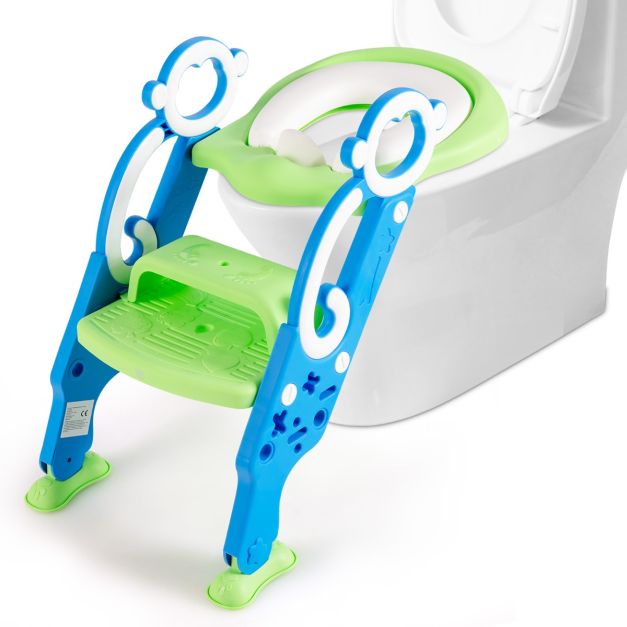 Scaletta per WC per bambini con gradini ampi antiscivolo, Sgabello  pieghevole con scala e maniglie Blu e verde - Costway