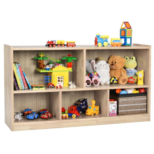 Mobile porta giocattoli con 2 vani e 2 contenitori, Organizer giochi per  bambini in legno 105x39,5x83,5cm Bianco - Costway