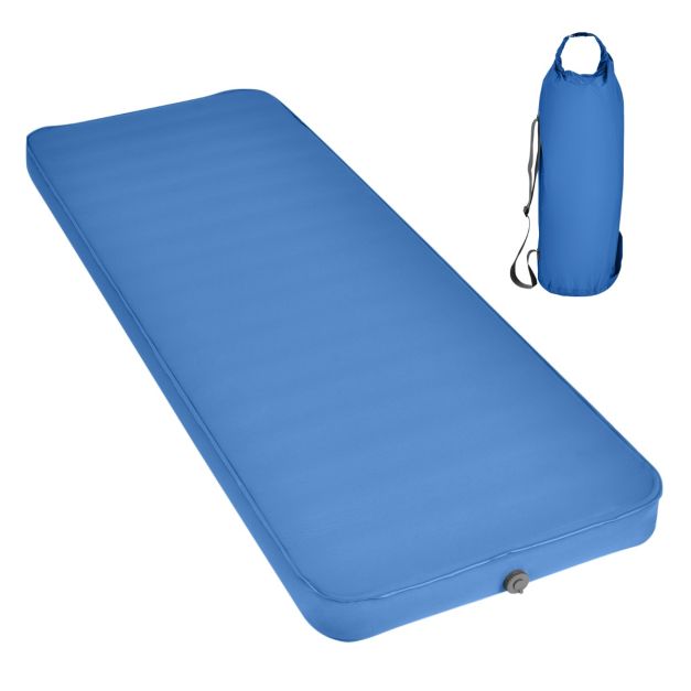 Materasso ad aria compatto e leggero per campeggio, Tappetino gonfiabile  impermeabile con borsa di trasporto Blu - Costway