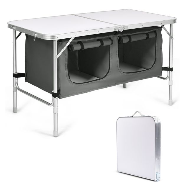 Tavolo da campeggio pieghevole portatile, Tavolo con scompartimenti per  interno e esterno, Grigio - Costway