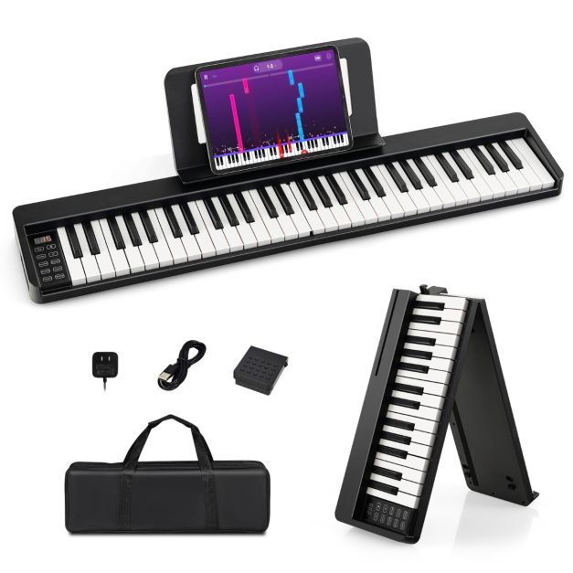 Pianoforte con 61 tasti a grandezza standard leggio pedale sustain midi  borsa, Tastiera elettronica portatile Nero - Costway