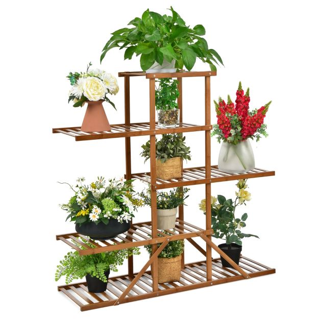 Scaffale per piante in bambù a 9 livelli con barra per appendere, Supporto  per piante Naturale 167x30x166cm - Costway