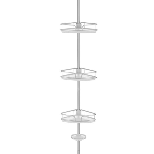 Scaffale angolare per doccia con altezza regolabile, Ripiano in alluminio  indipendente con 3 vassoi 1 portasapone - Costway