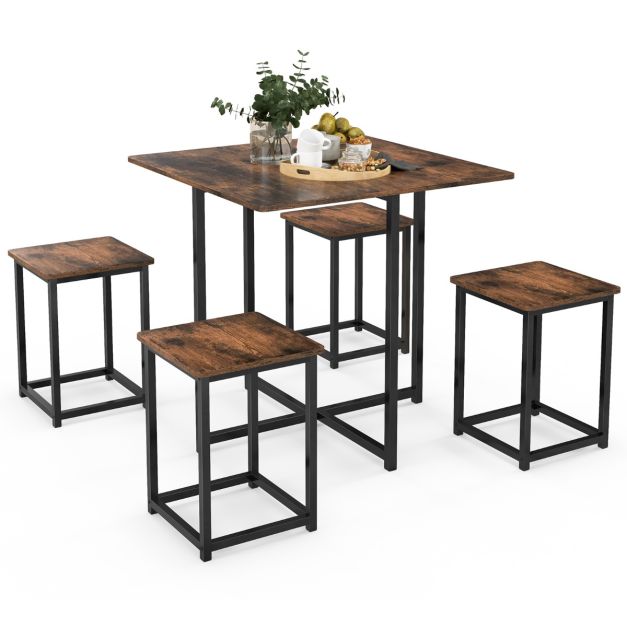 Set da pranzo da 5 pezzi con design salvaspazio, Set di tavolo e sgabelli  da cucina per sala da pranzo Legno Noce - Costway