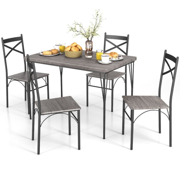 Set da tavolo da pranzo 5 pezzi, Tavolo da pranzo rettangolare moderno con  4 sedie con telaio in metallo Grigio - Costway