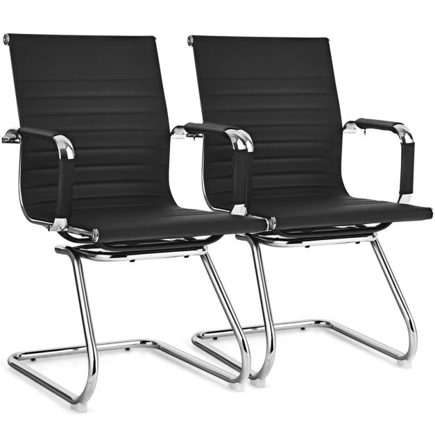 Set di 2 sedie da ufficio moderne in pelle PU, Sedie ergonomiche con  braccioli per sala conferenze Nero