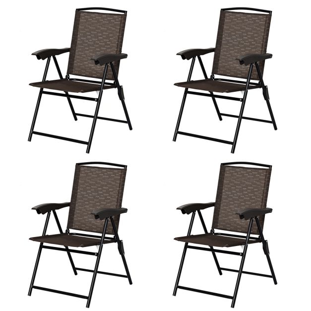 Set di 4 sedie pieghevoli per cortile con schienale regolabile, Sedie  portatili per esterno e interno Marrone - Costway