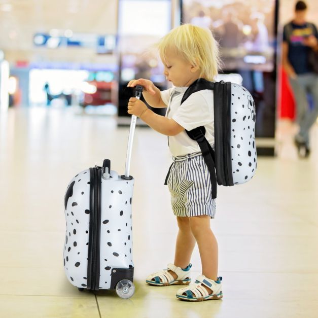 Set di borse da viaggio. valigie in plastica e metallo con ruote per  bambini o adulti, zaini da trekking