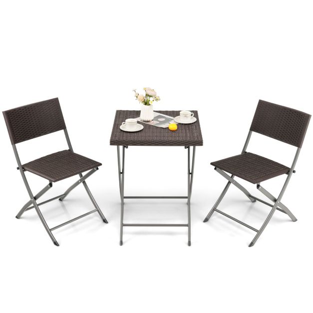 Costway Set tavolo e sedie da cucina 3 pezzi, Tavolo pieghevole