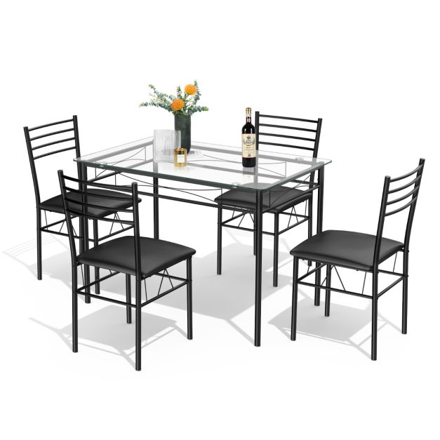 Set da pranzo con struttura di metallo per cortile 5 pezzi, Set tavolo e  sedie per giardino balcone e prato - Costway
