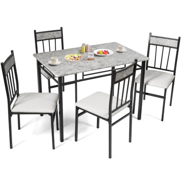 Costway Set tavolo e sedie da cucina 4 pezzi, Tavolo da pranzo con 2 sedie  e 1 panca telaio e ripiano metallici Marrone