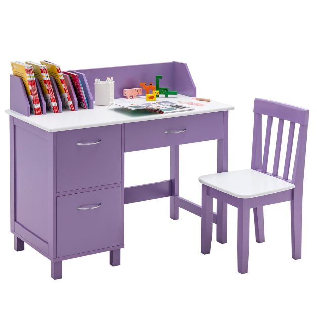 Set scrivania con cassetto e sedia multifunzionale per bambini, Tavolo e  sedia con nicchia e armadietto