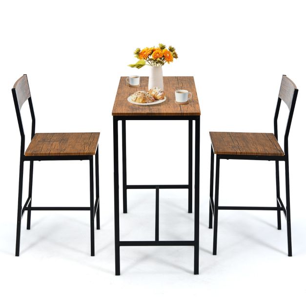 Set tavolo e 2 sedie da ristorante sala da pranzo, Set mibili da bar  moderno con telaio robusto in metallo Nero - Costway