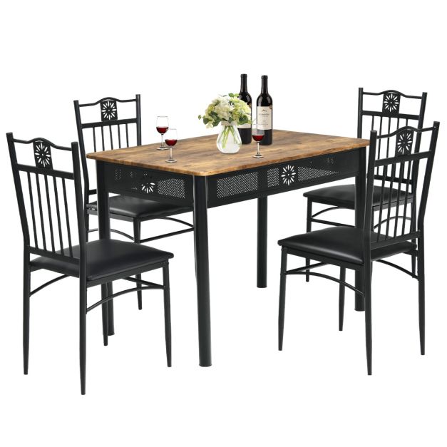 Set tavolo e sedie imbottite da cucina 5 pezzi, Tavolo rettangolare 107 cm  con sedie per 4 persone Nero - Costway