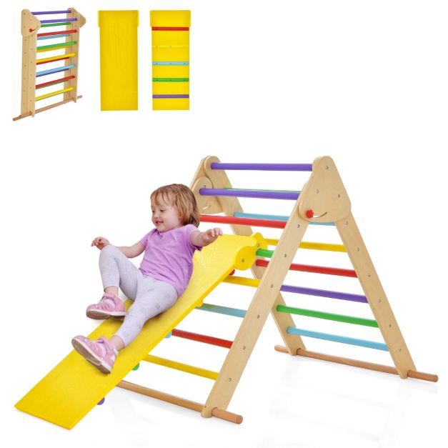 Set triangolo arrampicata per bambini, Arrampicata pieghevole in legno con  rampa regolabile e reversibile Colorato - Costway