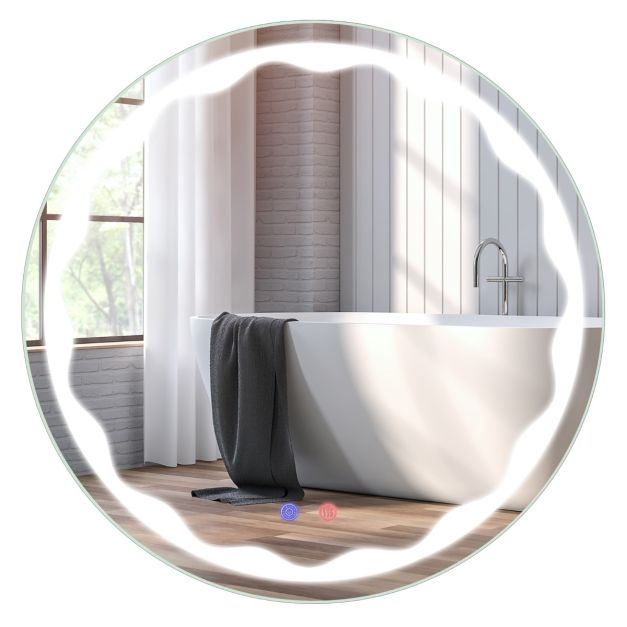 Specchio rotondo da parete per il bagno con luci LED pulsante intelligente,  Specchio per il trucco impermeabile - Costway