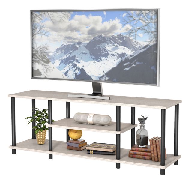 Supporto TV a 3 livelli, Tavolo console multimediale con struttura in  metallo massiccio ripiani in legno Grigio - Costway