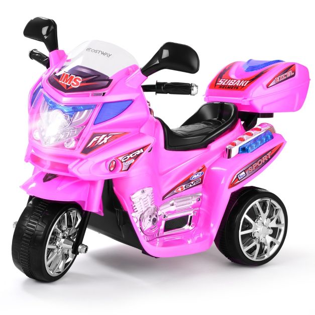 Moto elettrica giocattolo a batteria 6 V con musica e fari, Moto  cavalcabile a 3 ruote per bambini Rosa - Costway
