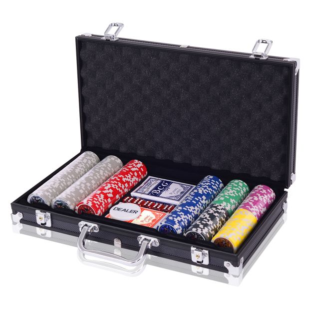 Set poker chips casino con dadi da gioco 300 pz e custodia in alluminio,  Set fiches dadi e carte da poker Nero - Costway