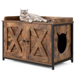 Casa per lettiera per gatti in legno con torre pallina tintinnante  divisorio, Mobile per gatti da interno 2 Colori - Costway