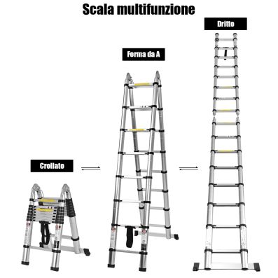Voluker Scala telescopica in alluminio 5 Metri Scala Telescopica  Pieghevole,Multiuso Allungabile Scaletta Alluminio Carico Massi