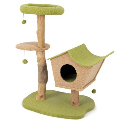 Albero per gatti da 110cm con cuccia imbottita tiragraffi piattaforma di  salto, Torre per gatti in legno Verde - Costway